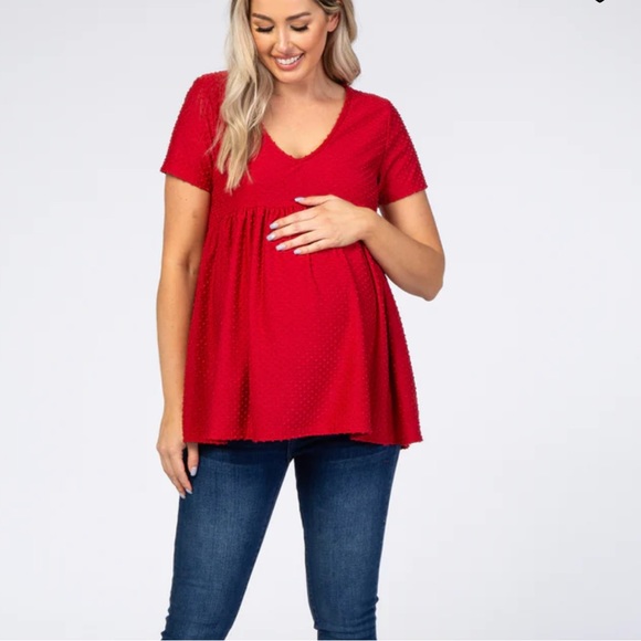 Pinkblush Red Swiss Dot Tiered Maternity Top - Picture 8 of 9